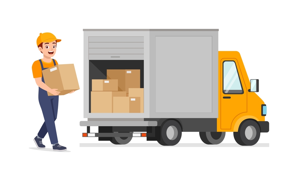 Young,Delivery,Man,Holding,Box,To,Fill,Truck